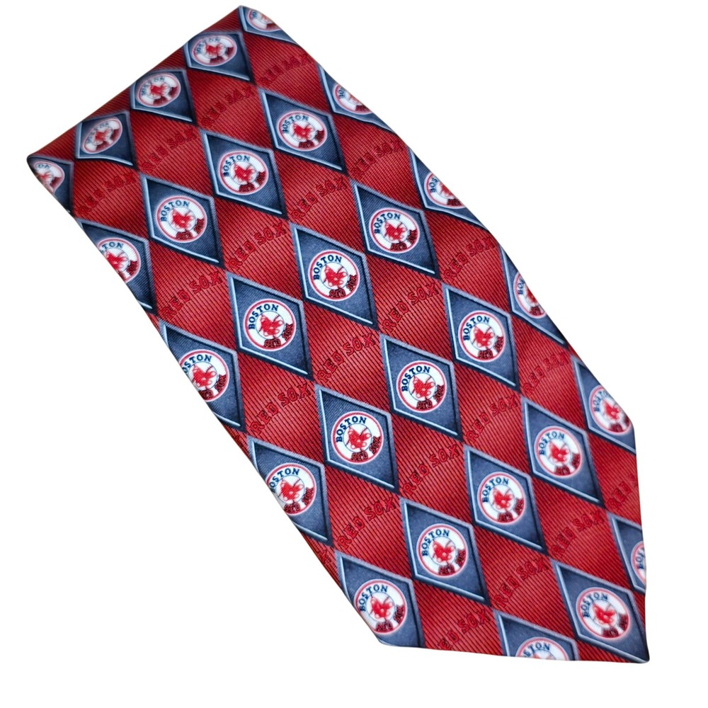 MLB Boston Red Sox Mens Silk Tie BoSox Red Grey Diamond Logo Necktie Fenway Park